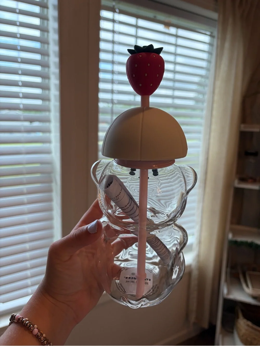 Starbucks Bearista Glass Cold Cup Strawberry Hat Tumbler 24oz NEW with Tags